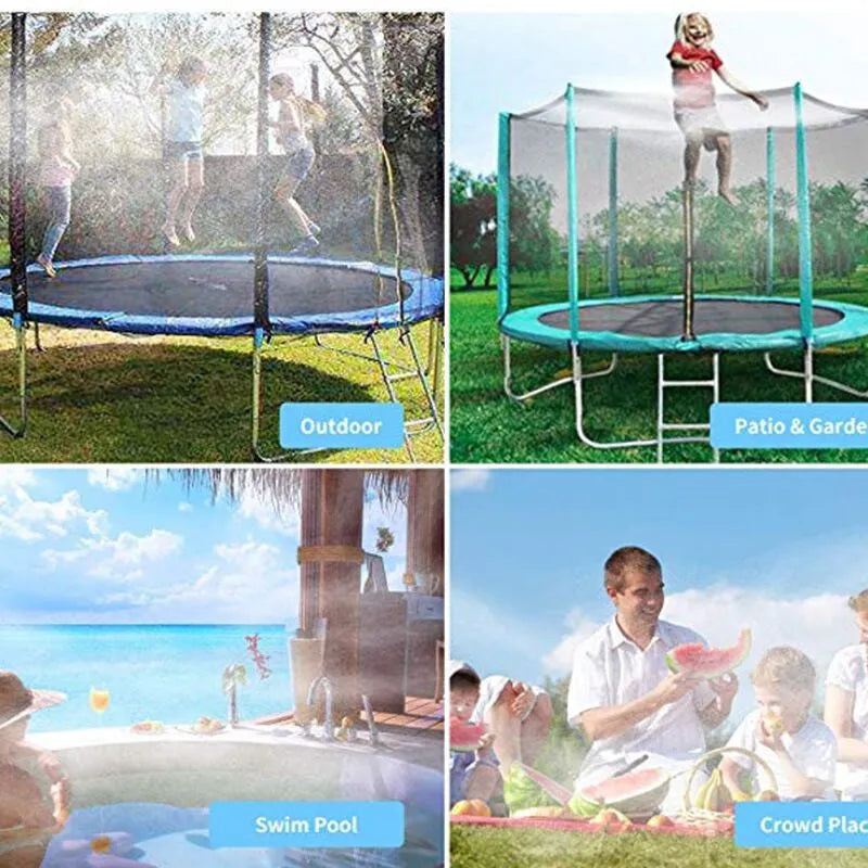 Blue portable garden sprinkler with solar water cooling system and PVC hose