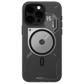 Grey magnetic phone case with cooling window for iPhone 15 Pro and 15 Pro Max in Cyberpunk style