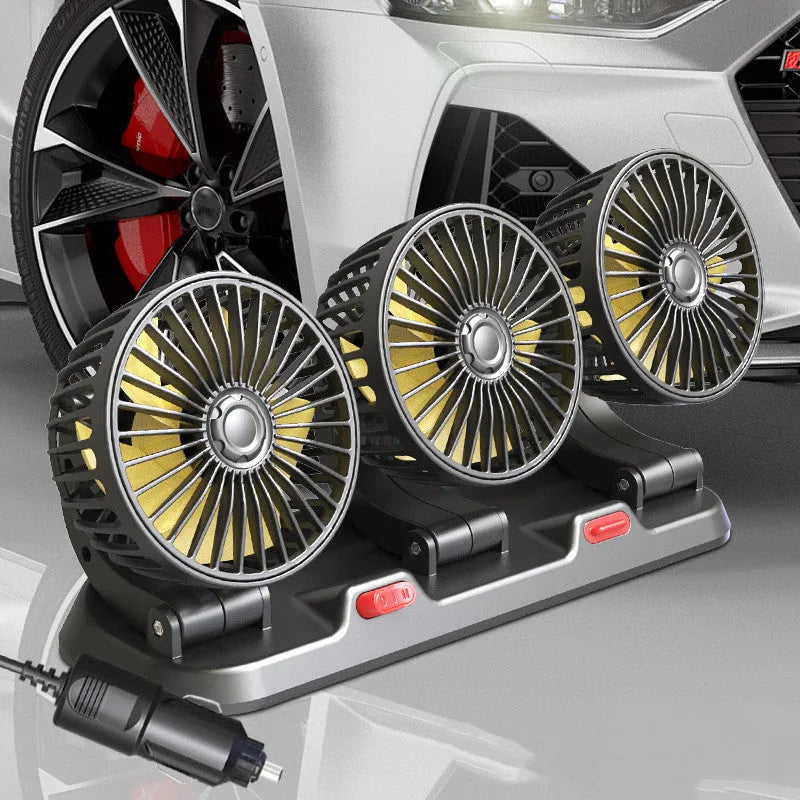 Three head automotive cooling fan with ABS motor, 30.2 cm width, for 5V 12V 24V vehicle systems