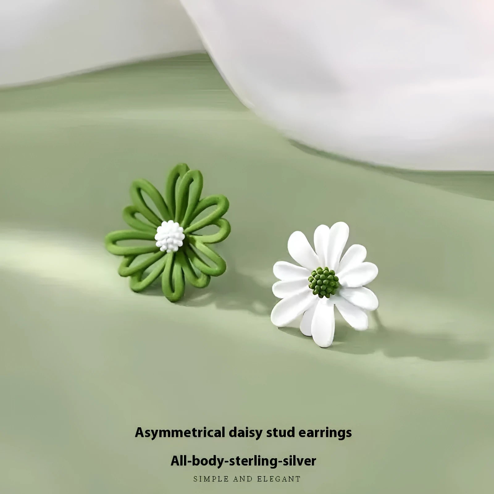 Alloy flower stud earrings in blue and orange, yellow and white, or white and green colour options