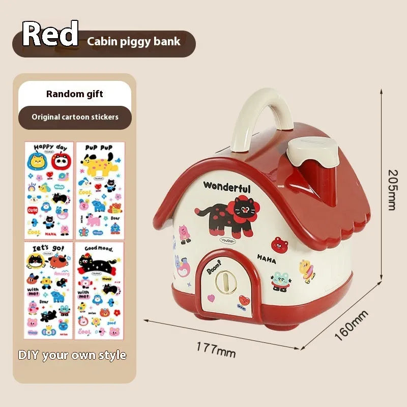 Cartoon-style red and brown plastic desktop storage organiser with 2L capacity and organisation stickers.