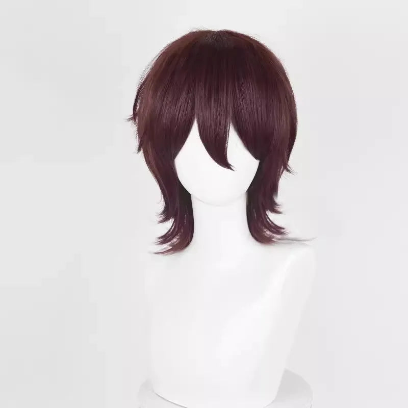 Short cosplay wig for men with lengthened tail and anti-curling mechanism in anime style