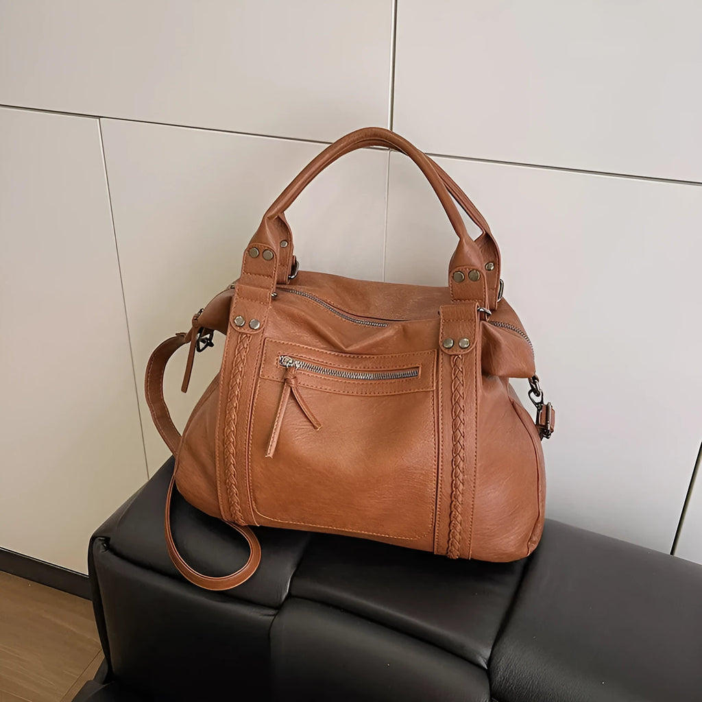 Women's retro trend PU crossbody bag in light brown with single shoulder strap, 38x12x25cm size