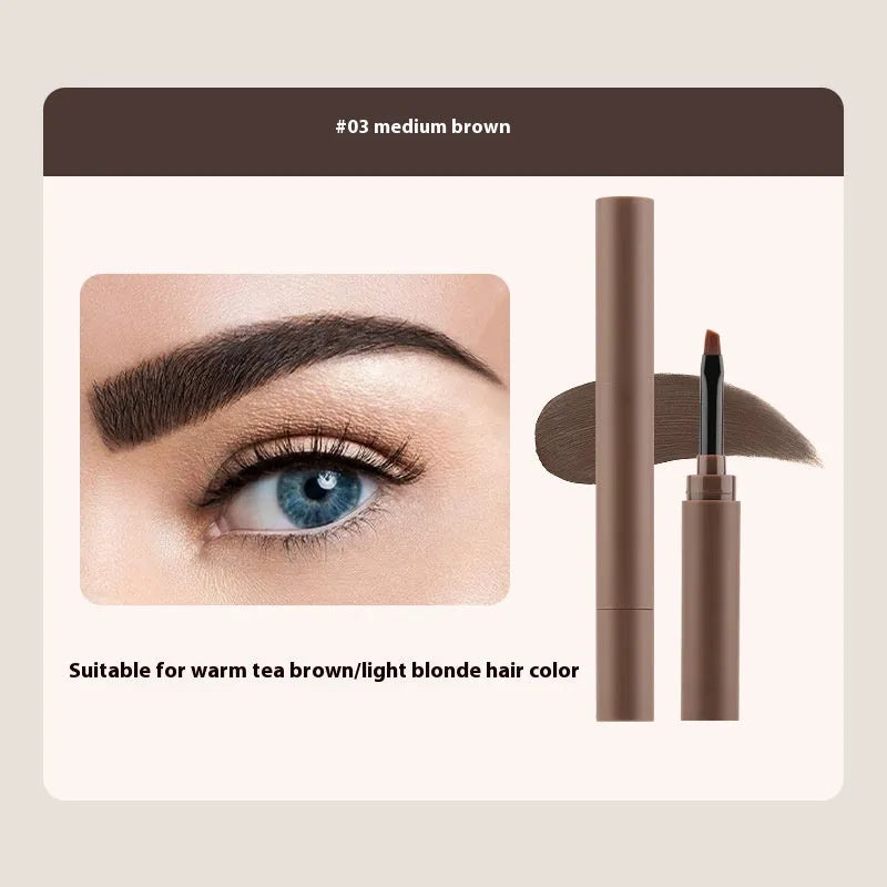 Double-headed eyebrow cream with pencil and powder ends showing five shade options