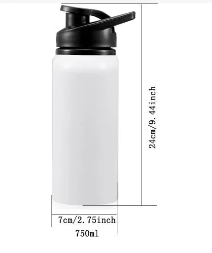 White aluminium sports cycling water bottle in 600ml and 750ml sizes for outdoor hydration