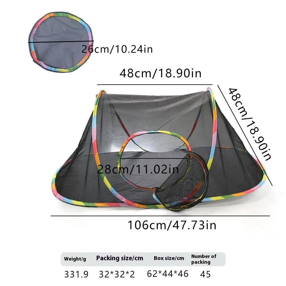 Foldable mesh cat play tent in hexagonal style showing mesh construction and interior space