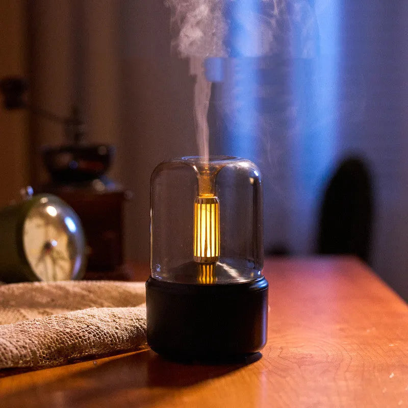 Beige candlelight aroma diffuser with LED night light and 120ml USB humidifier