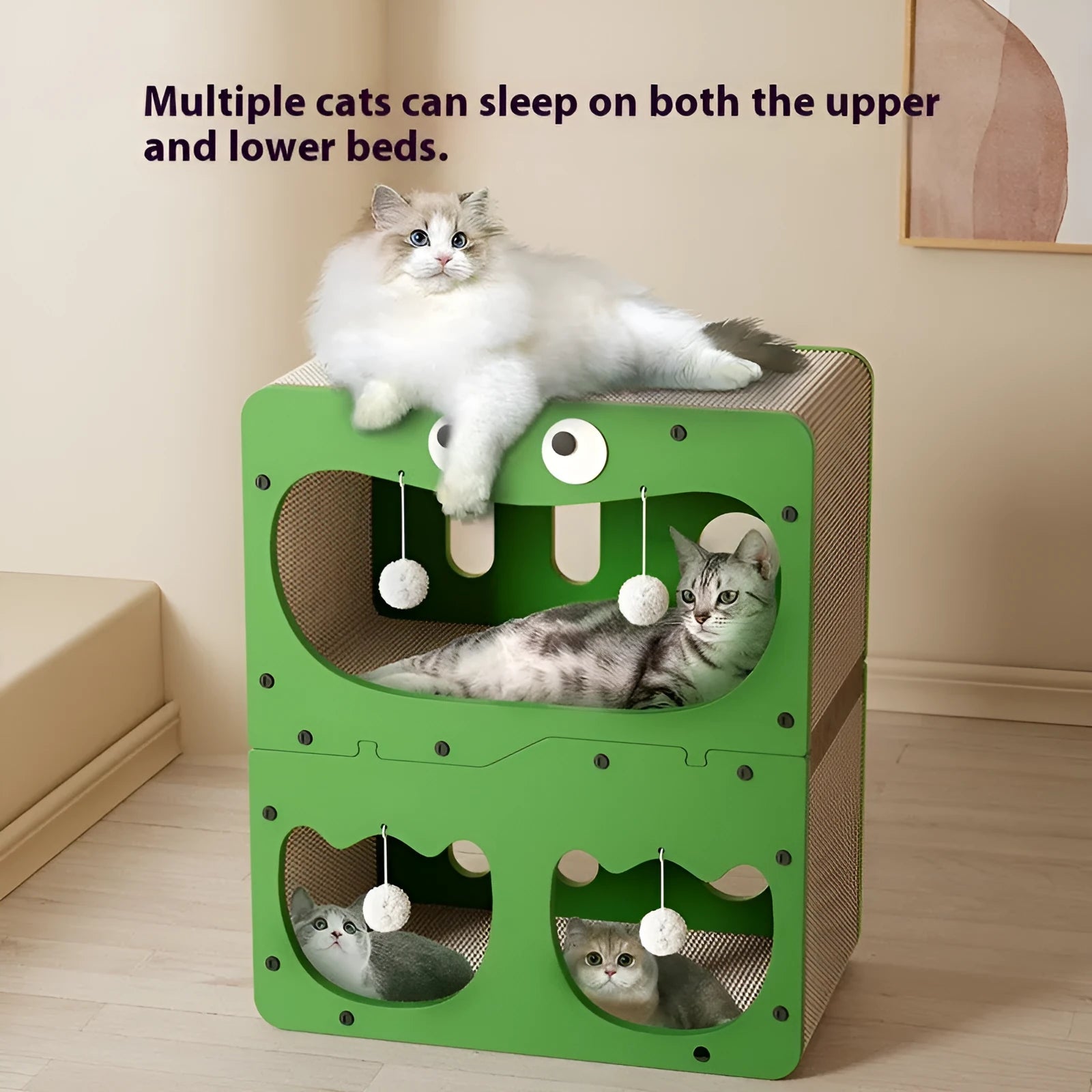 Double layer cat scratching board with integrated nest in owl and cat head design styles