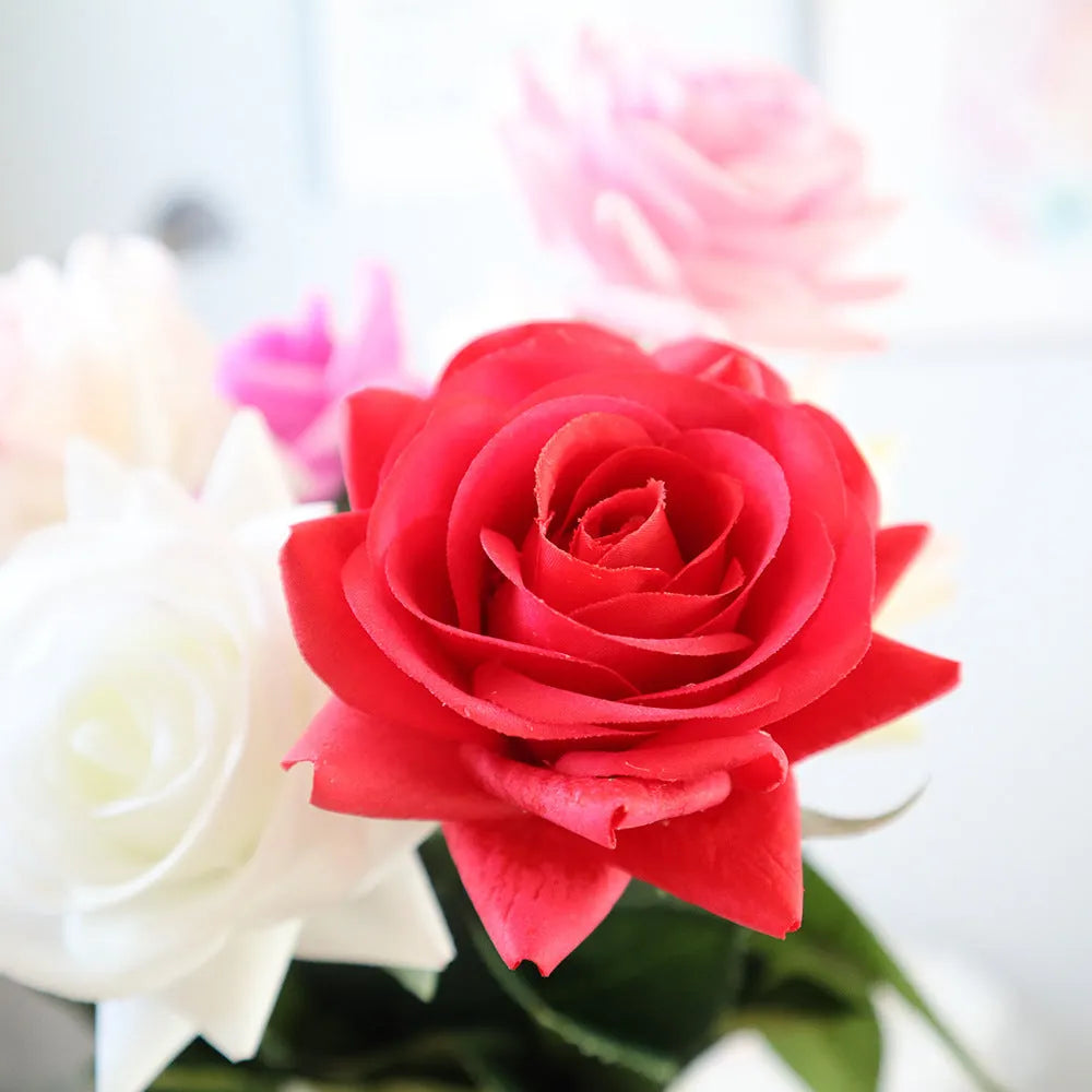 Silk touch rose artificial flower with 42cm stem and 8.5cm diameter flower head in various colours
