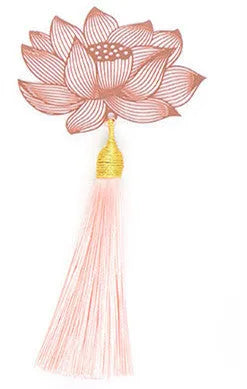 Brass bookmark with hollow-cut leaf design and matching rose gold metal tassel