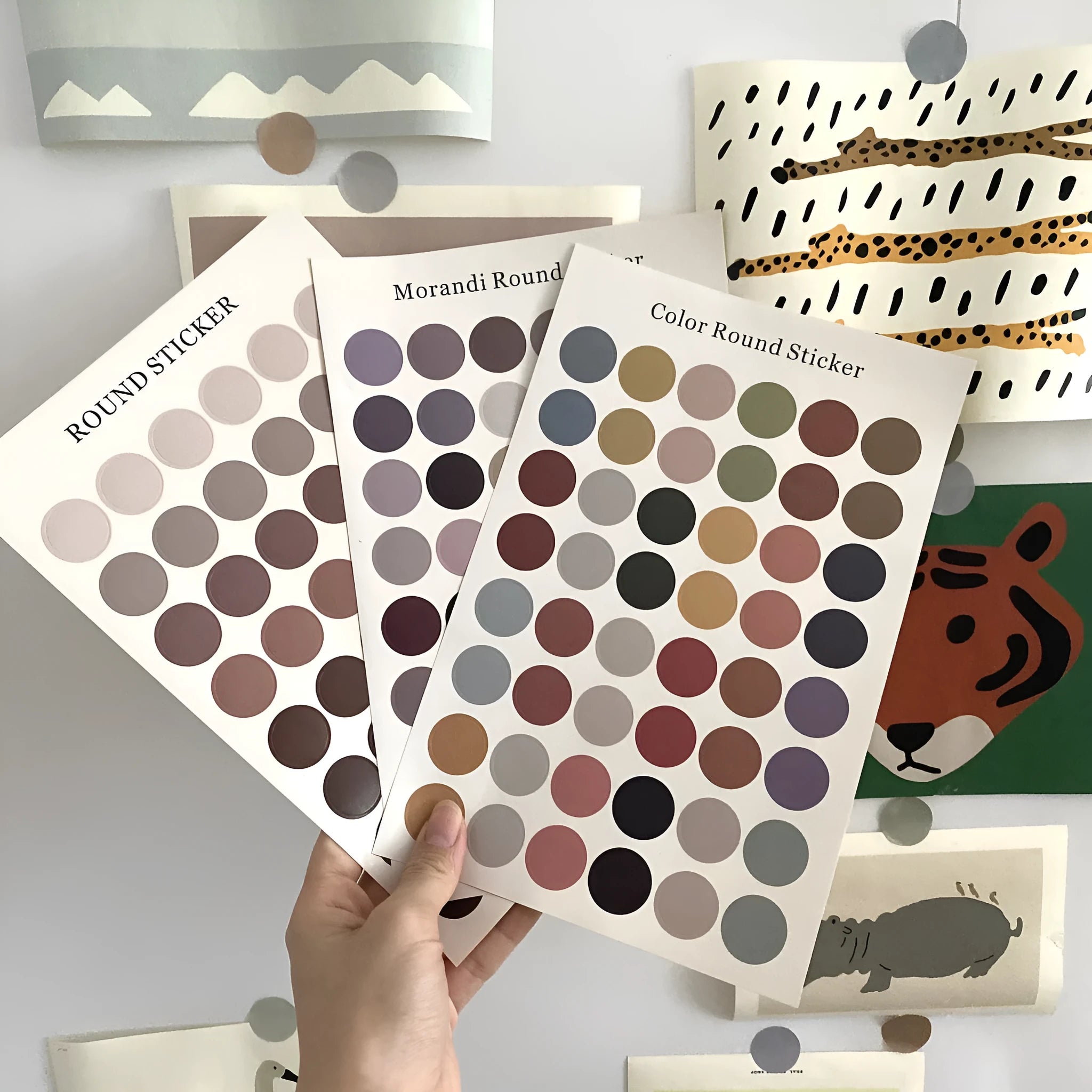 Morandi earth colour polka dot seal sticker sheet with 48 die-cut 2 cm circle stickers on an A5 size 16x24.5 cm sheet