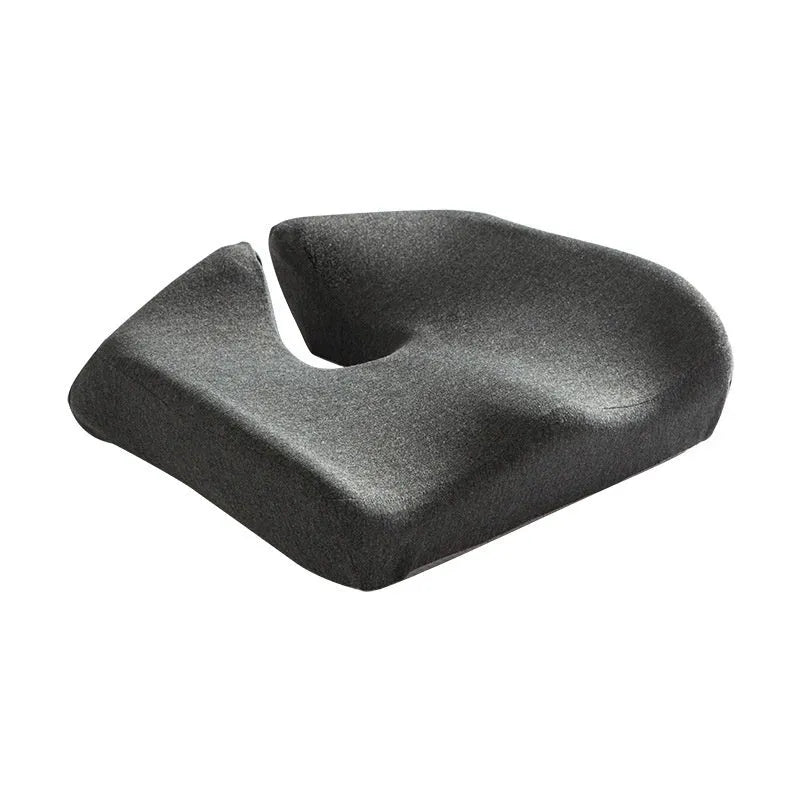 Memory foam office chair cushion measuring 36x40x11cm in dark grey with solid colour polyester cover.