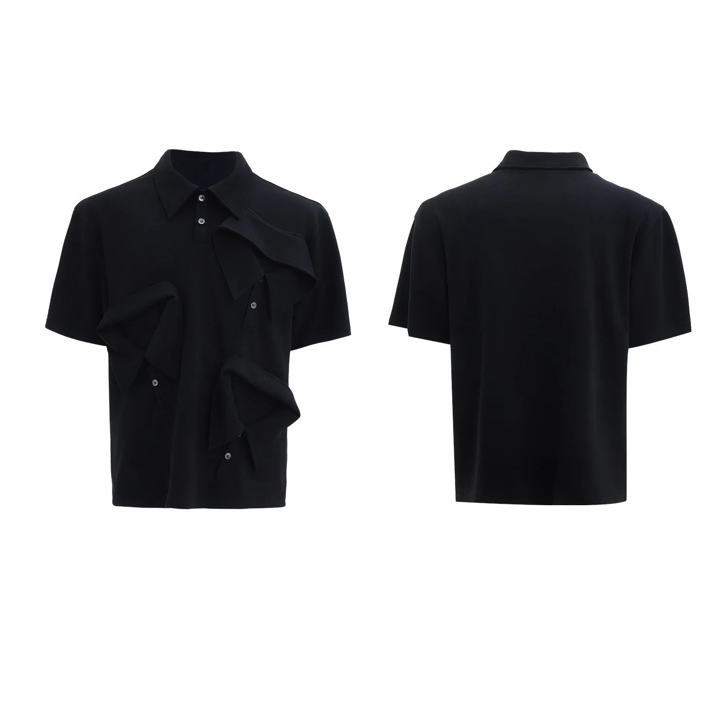 Men's deconstructed multi-collar polo shirt with geometric pattern in loose-fit design