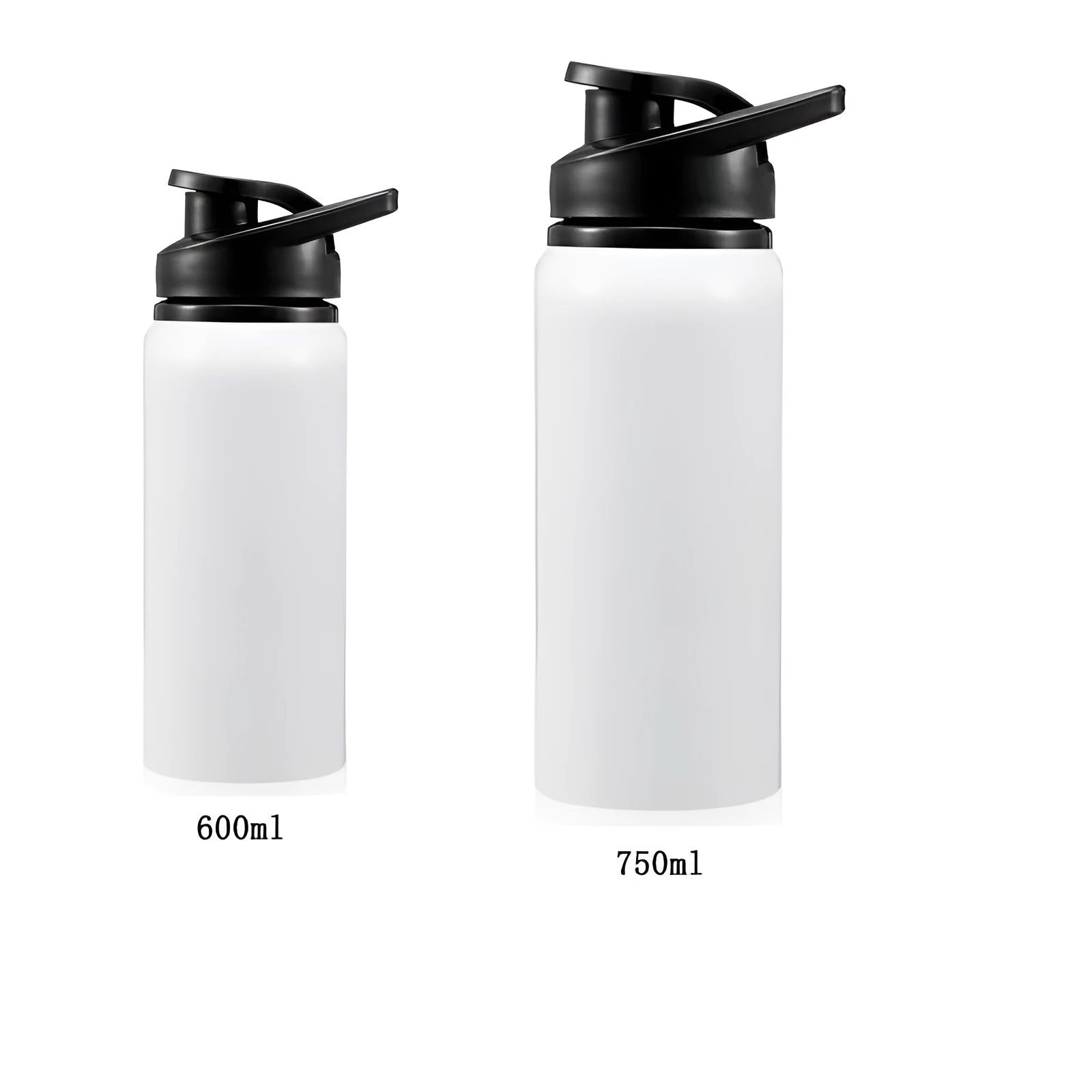 White aluminium sports cycling water bottle in 600ml and 750ml sizes for outdoor hydration