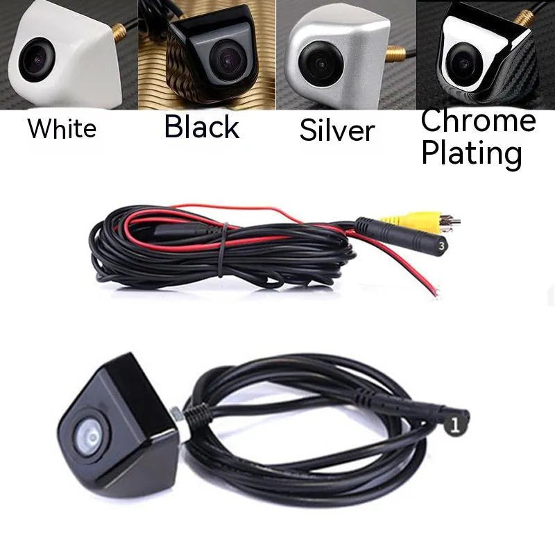 Black metal waterproof car reversing camera with integrated cable for night vision parking aid.