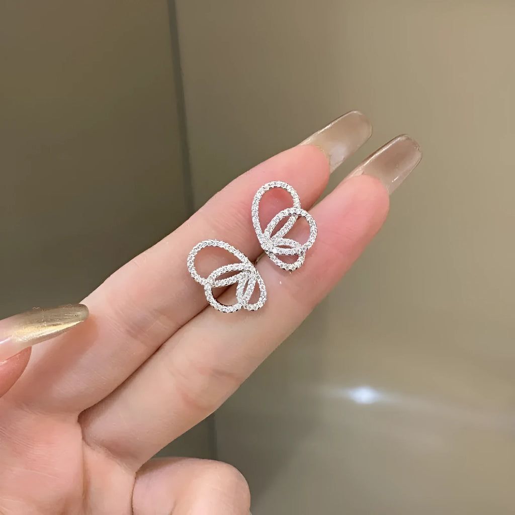 925 sterling silver butterfly stud earrings with diamond accents, Chinese style, electroplated finish, two colour variants