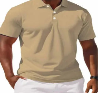 Men's slim-fit solid colour short sleeve button-up shirt in a cotton-mix fabric