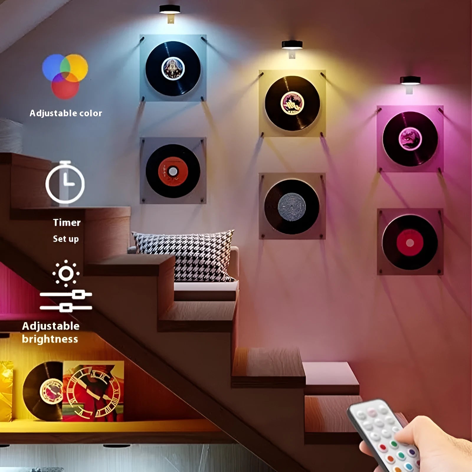 Wireless LED painting lamp with a magnetic mounting belt and remote control in black finish.