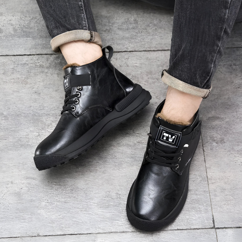 Martin Boots men's high-top platform boots in black or brown with artificial PU upper and rubber sole