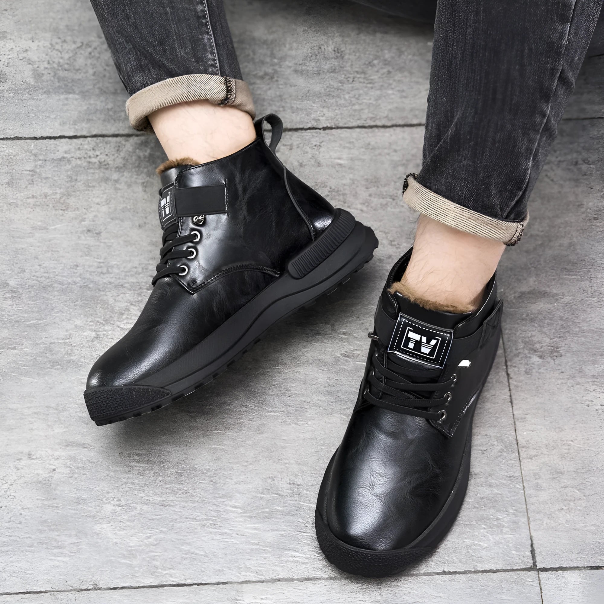 Martin Boots men's high-top platform boots in black or brown with artificial PU upper and rubber sole