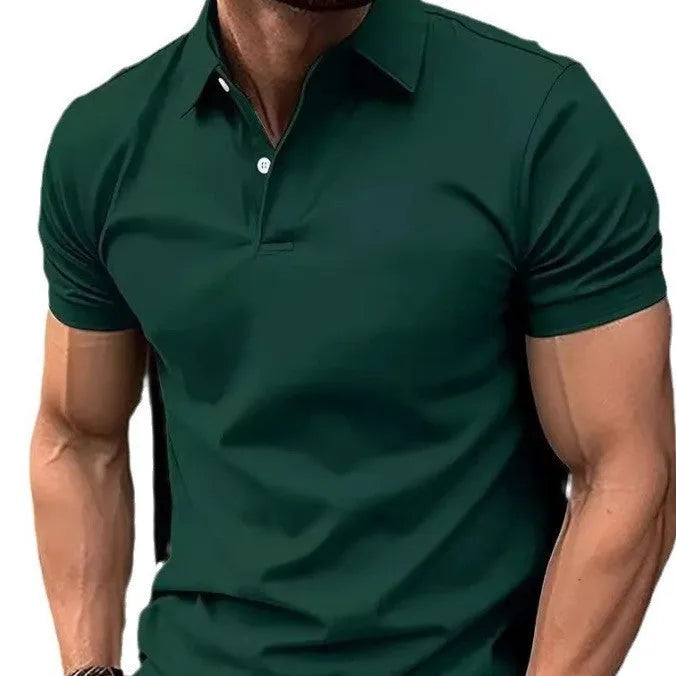 Men's slim-fit solid colour short sleeve button-up shirt in a cotton-mix fabric