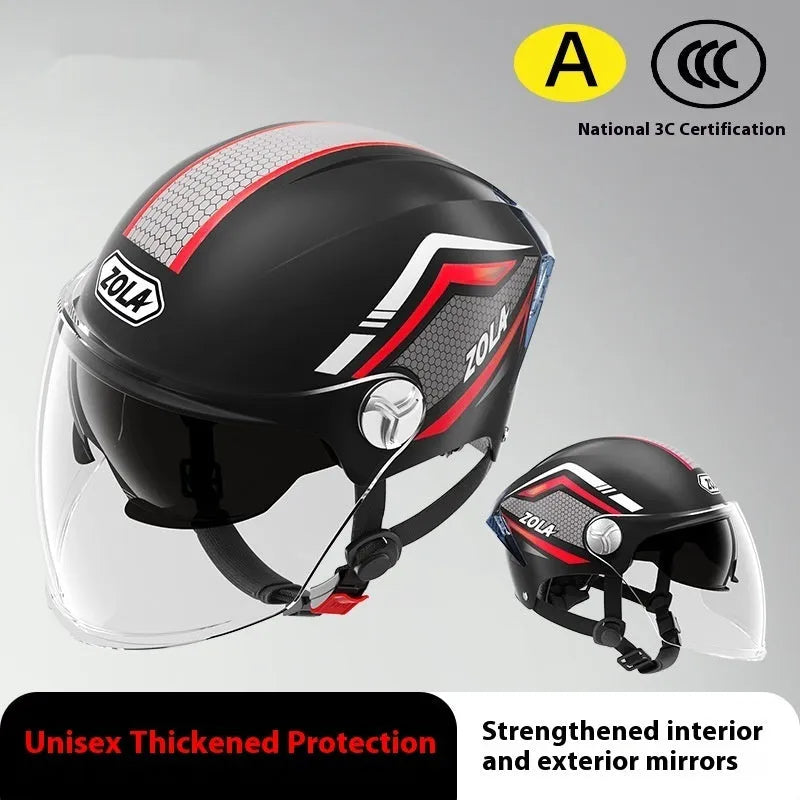 Universal 3C motorcycle half helmet with double mirror visor in light brown colour