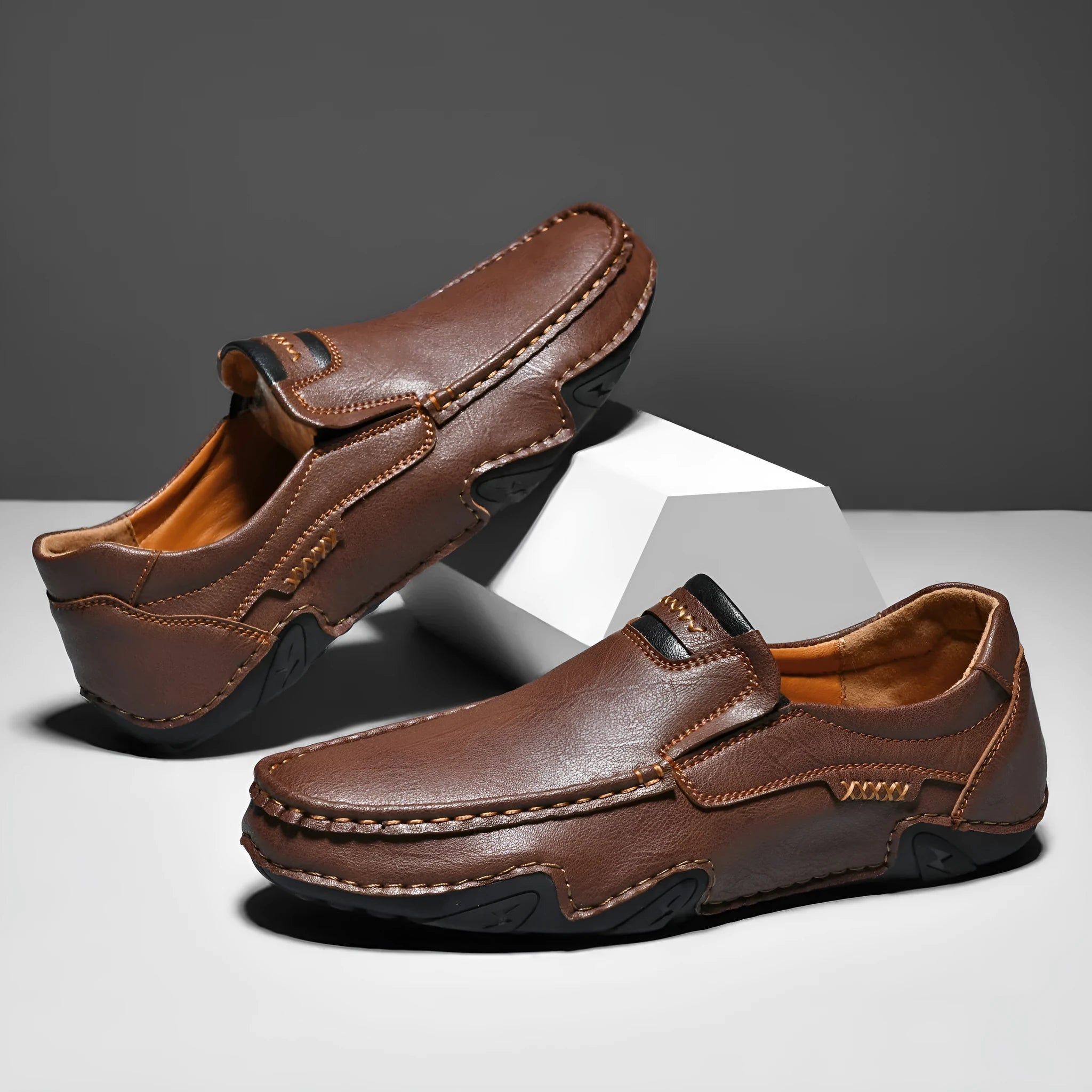 Outdoor casual slip-on flat shoes in 2518 Black with microfiber upper, round toe, and rubber sole