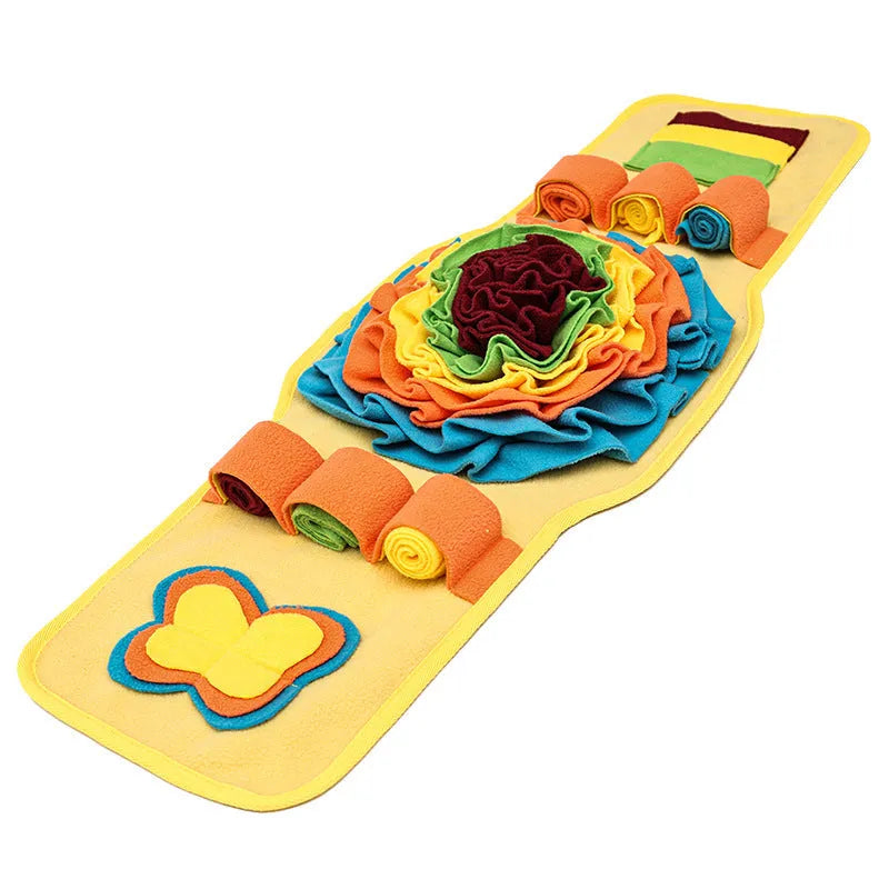 Blue pet sniff mat watch-style dog training pad with anti-slip rubber base and fleece strips for treat hiding