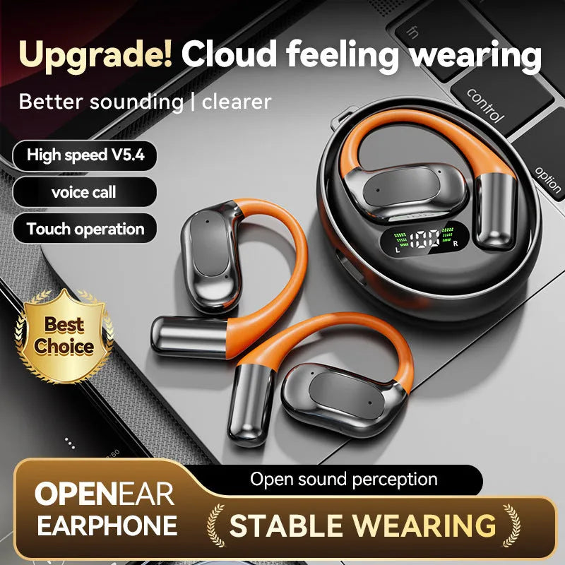 AI Translation Bluetooth Headset M113 in black non in-ear ear hook design with titanium alloy frame