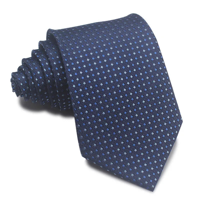 8cm wide red black and blue striped polyester jacquard business tie for men