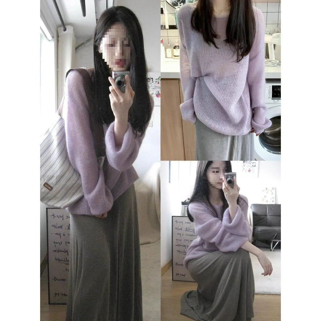 Purple women's sleeveless blouse with round neck and hollow out detailing on mannequin.