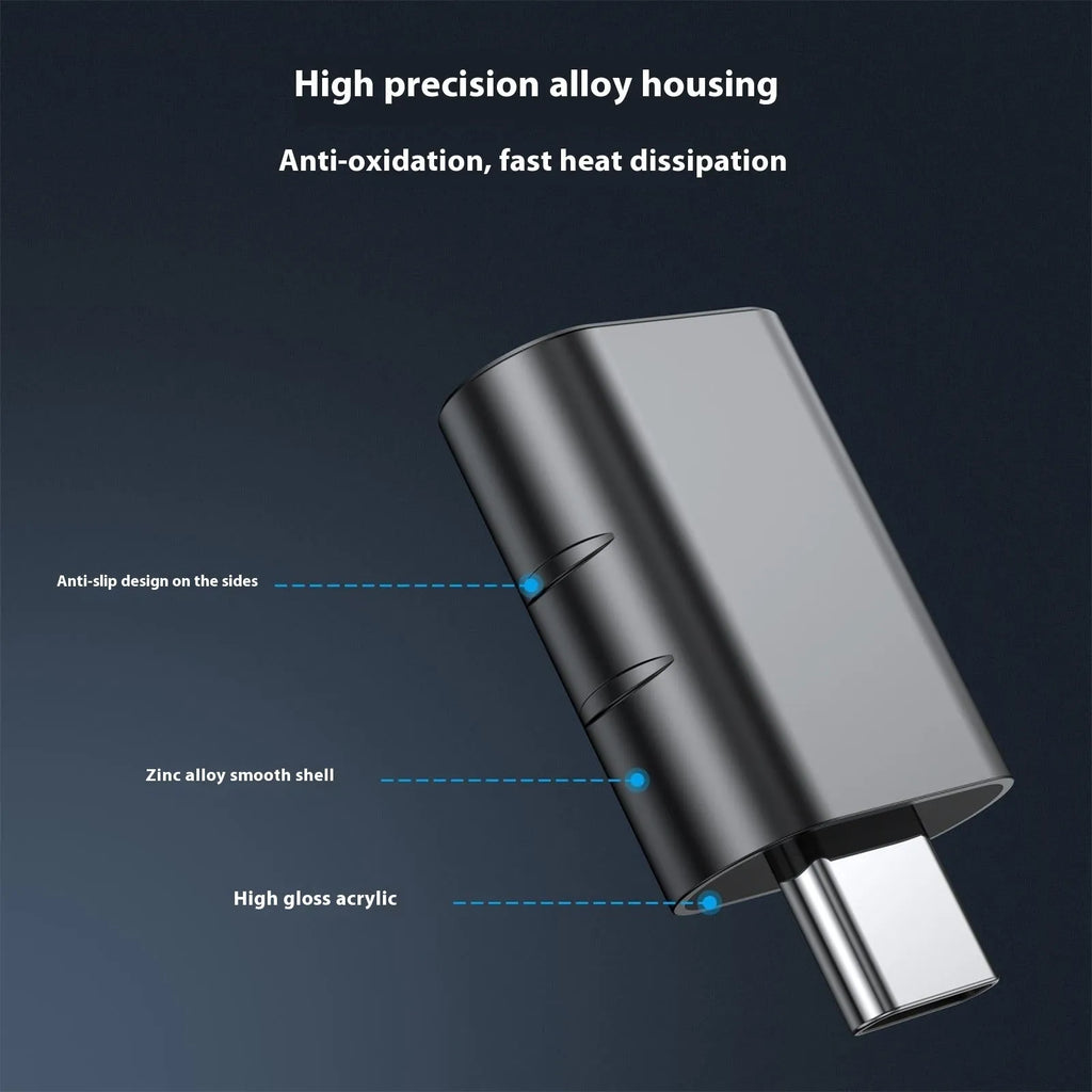 USB-C to USB-A converter adapter with zinc alloy shell in multiple colour options.