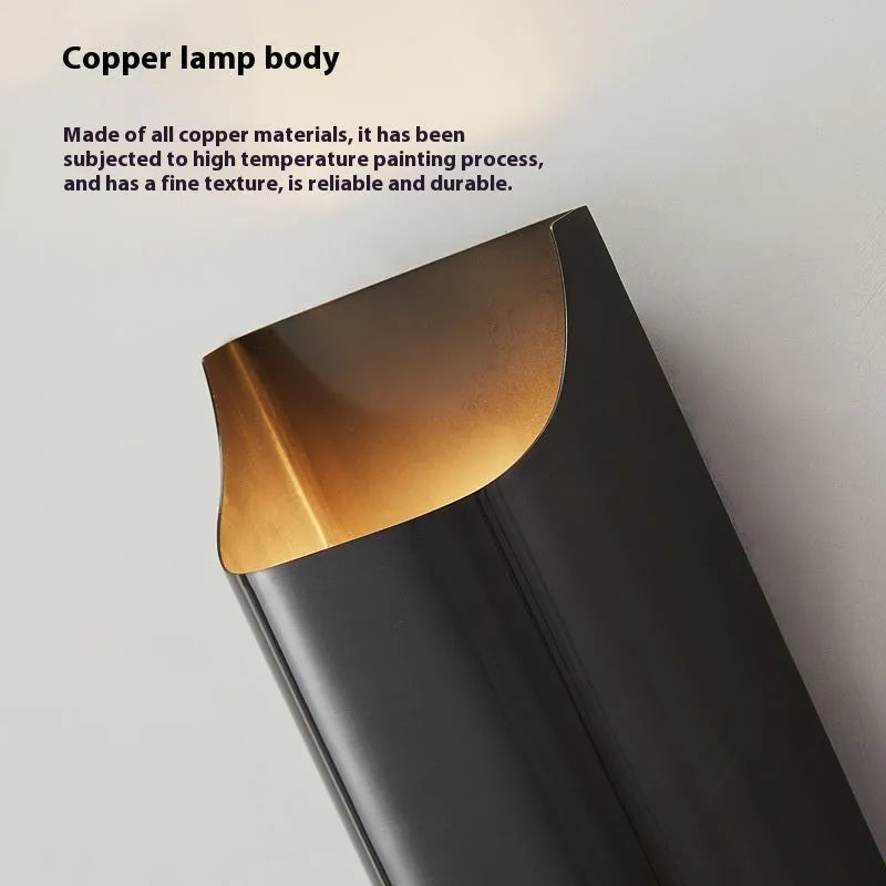 Minimalist black copper wall lamp for bedroom bedside with modern simplicity design