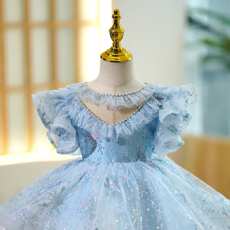 Sky blue polyester princess costume dress for girls, available in heights 90-130cm