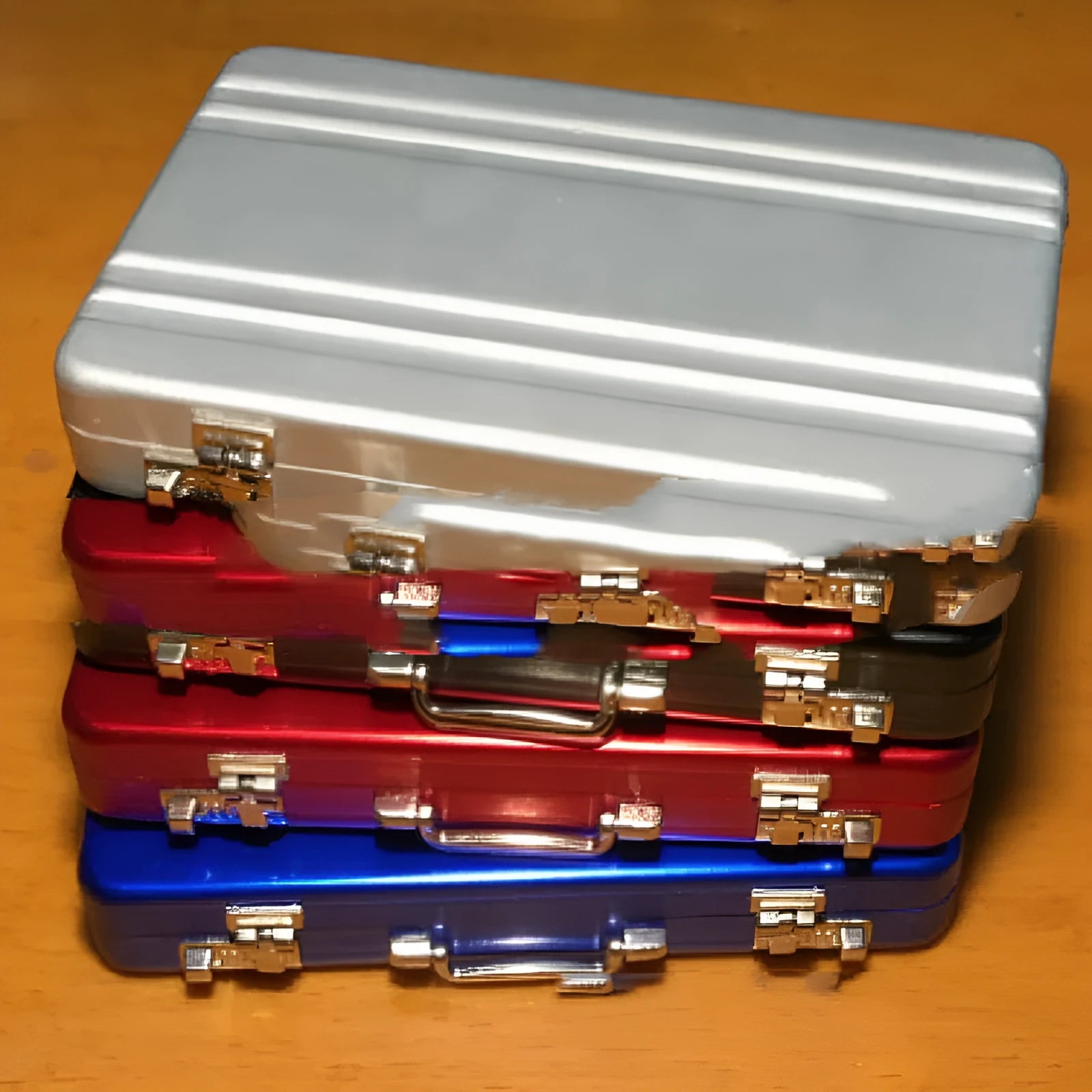 Slim aluminium alloy card holder in red, blue, black, silver, pink, and gold colour options.