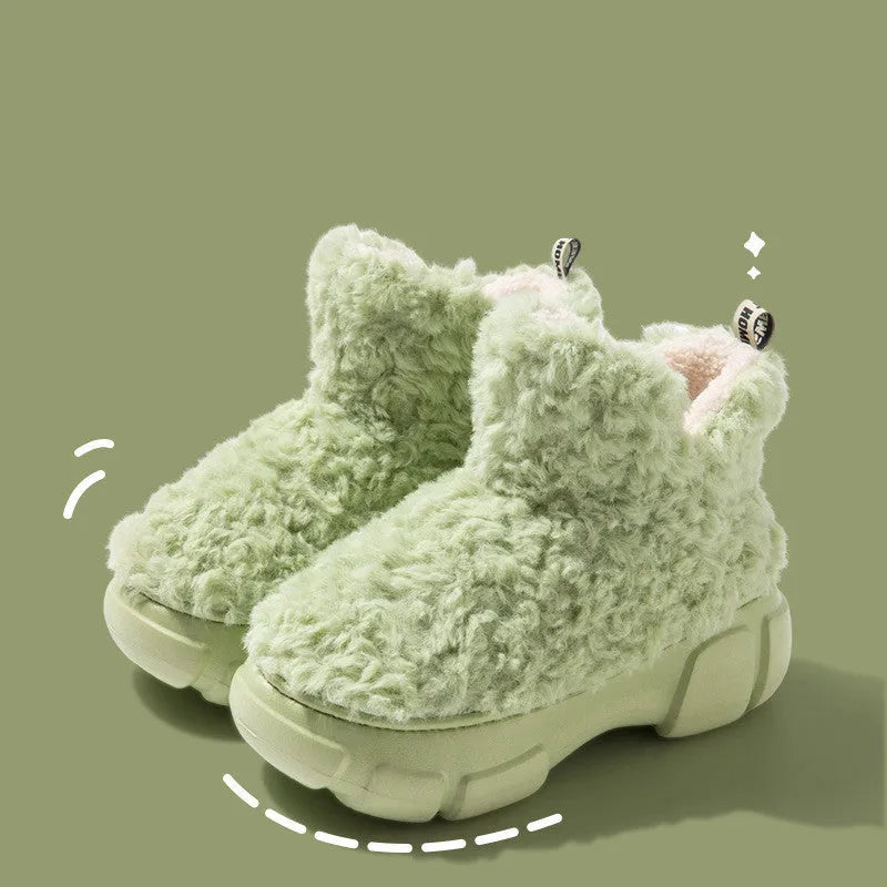 Winter Cashmere Snown Boots women 6cm platform plush upper artificial fur lining round toe flat heel green colour