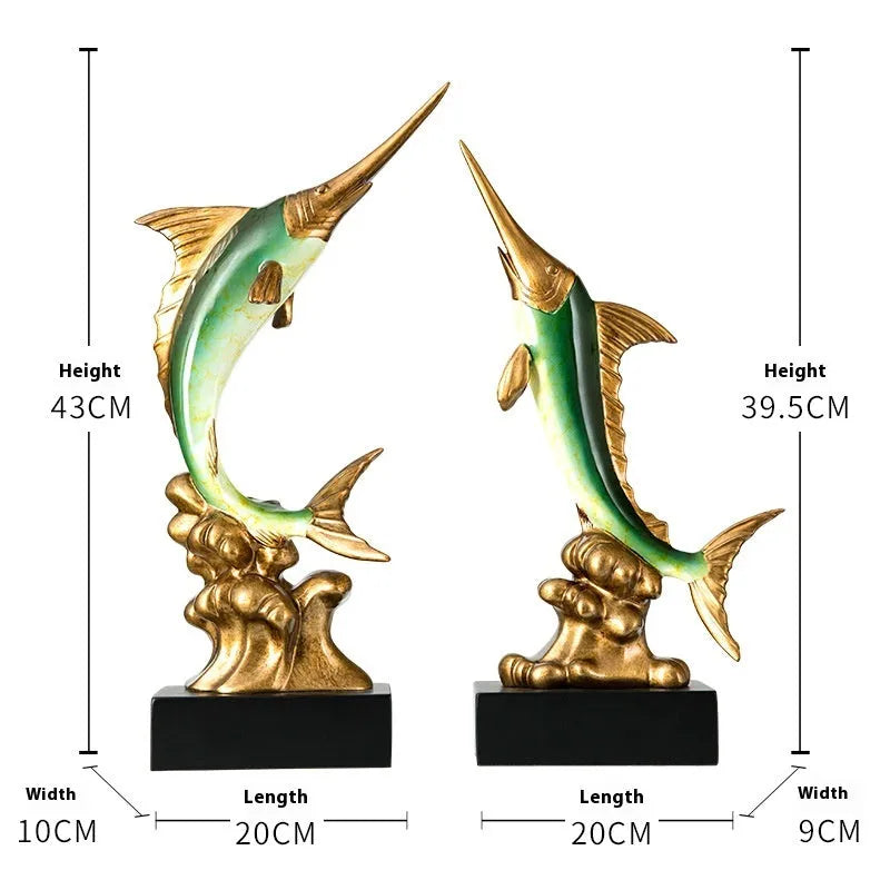 European style swordfish decorative ornament in resin and plastic, shown in one of four colour options