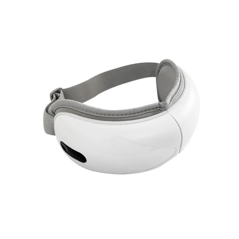 White rechargeable eye massager with airbag compression and hot compress functions for relieving eye fatigue
