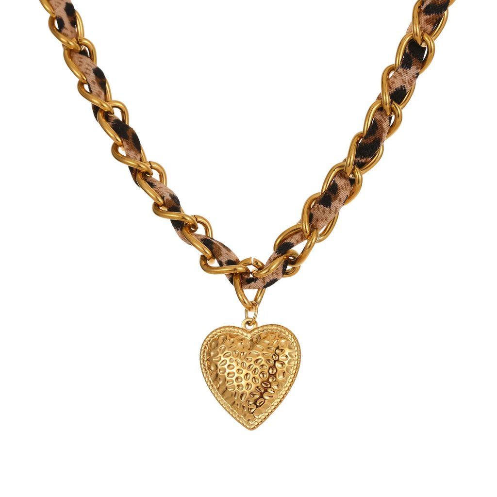 Stainless steel geometric leopard love pendant necklace with adjustable chain