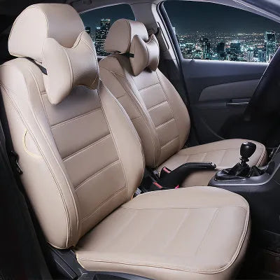 Cow leather car seat cover with binding style in beige and black with red colour options