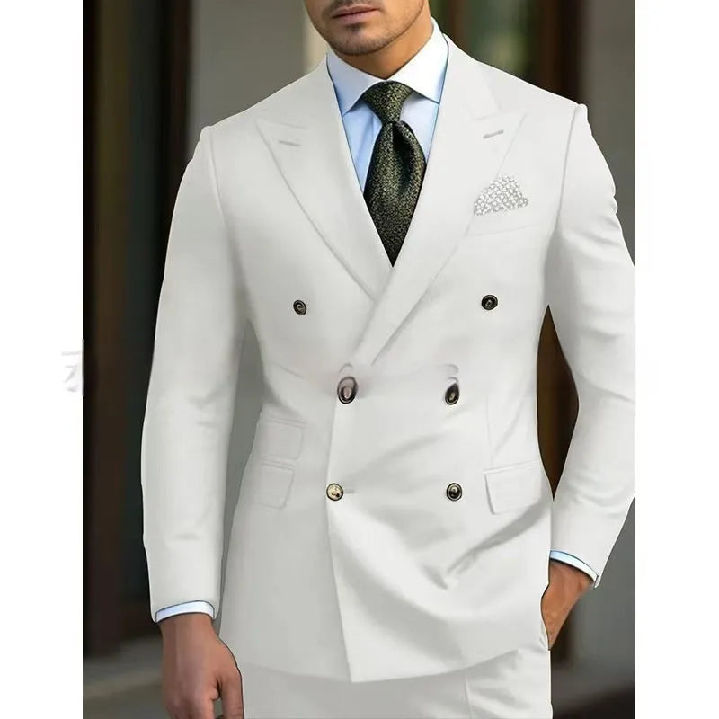 Men's regular fit light business suit set jacket and trousers in chemical fibre blend fabric