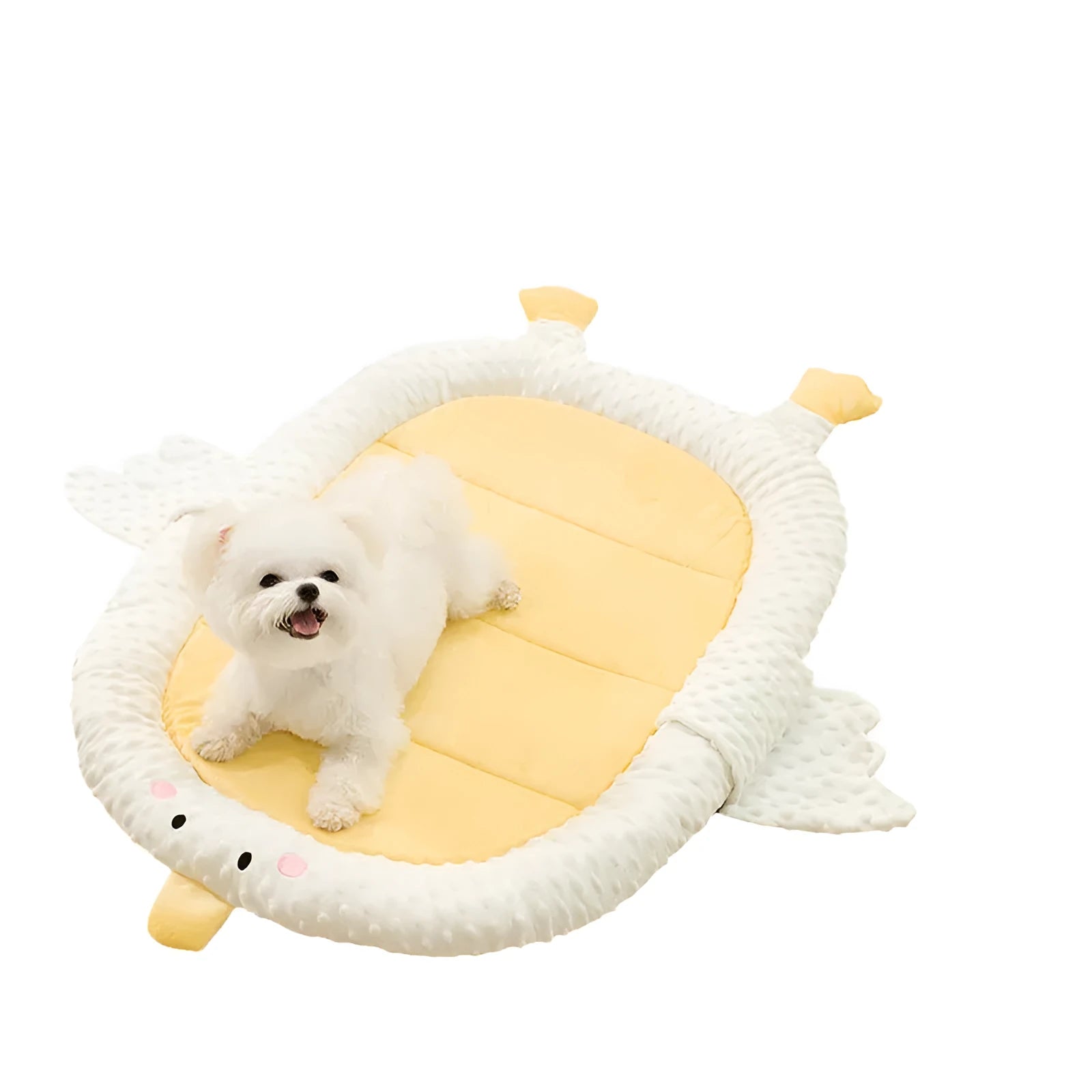 Bedsure grey orthopedic dog bed with removable cover, shown in large size on a wooden floor.