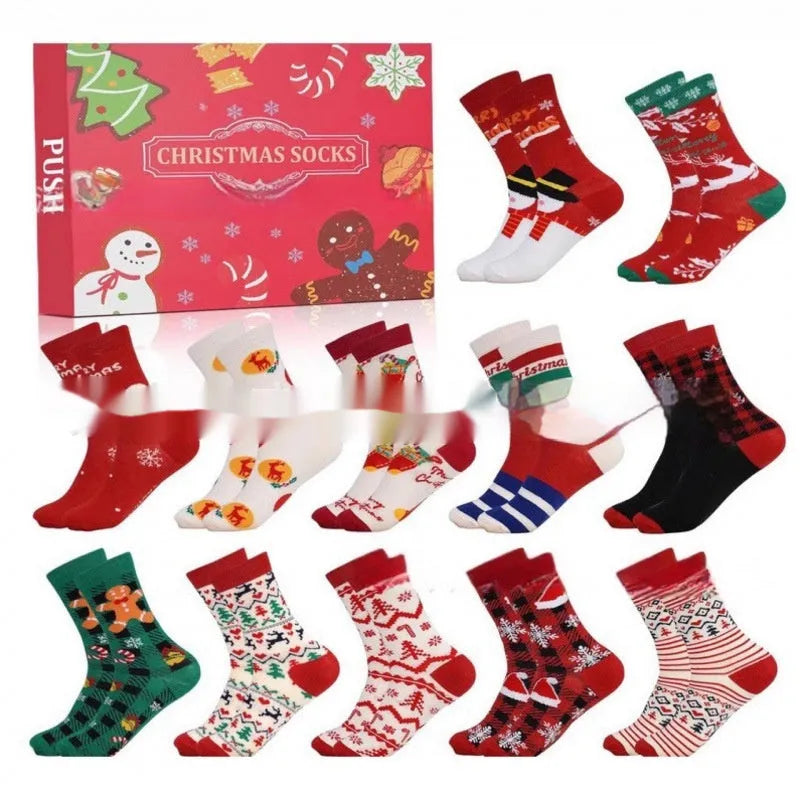 Christmas Socks Blind Box containing one mini resin or plastic stocking ornament from styles A-G.