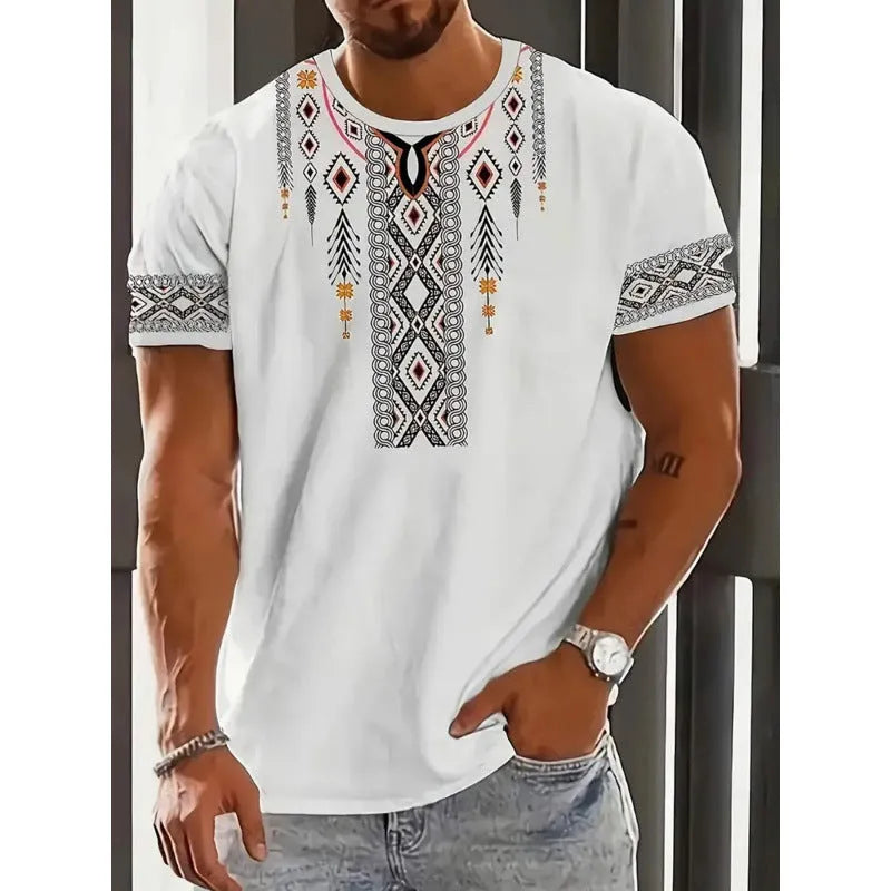 Men's loose fit short sleeve T-shirt with digital 3D printing stripes pattern in various colour styles