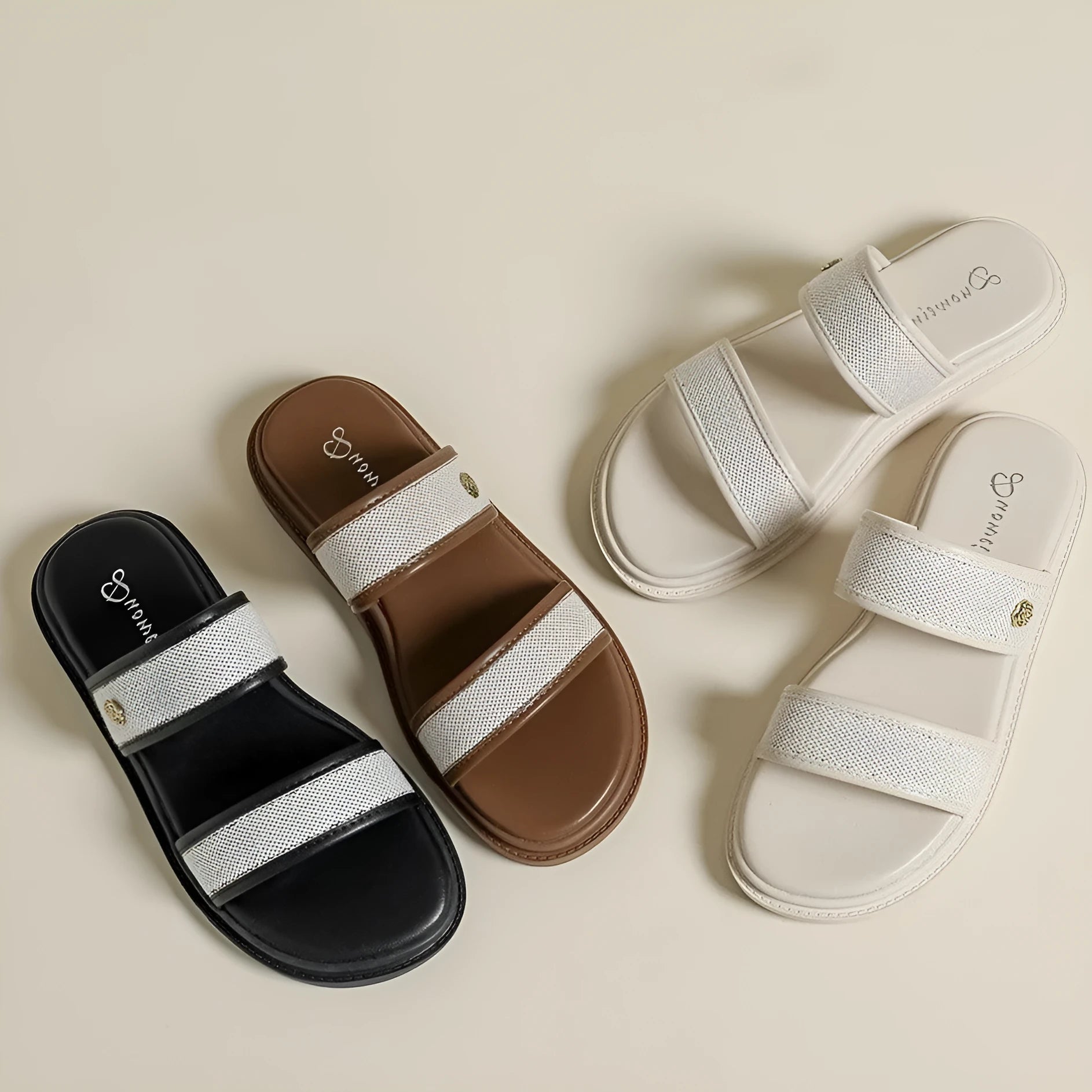 Brown women's vintage style flip-flop slippers with a soft bottom and artificial PU upper.