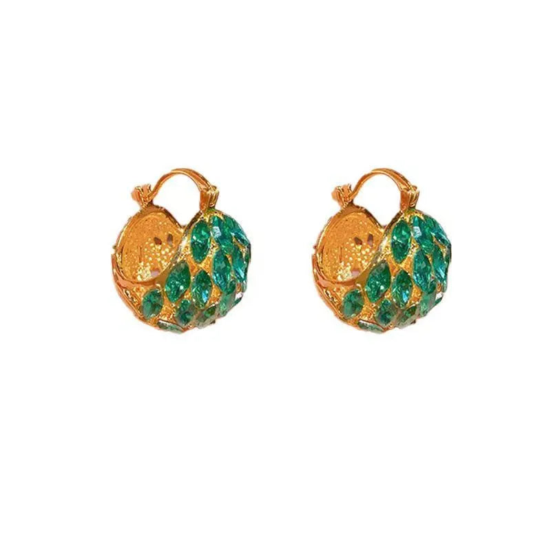 Green light luxury zircon cabas earrings with alloy geometric drop shape and round element