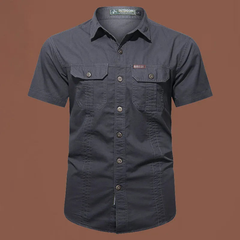 Men's cotton work shirt short sleeve loose fit cardigan style in multiple colours