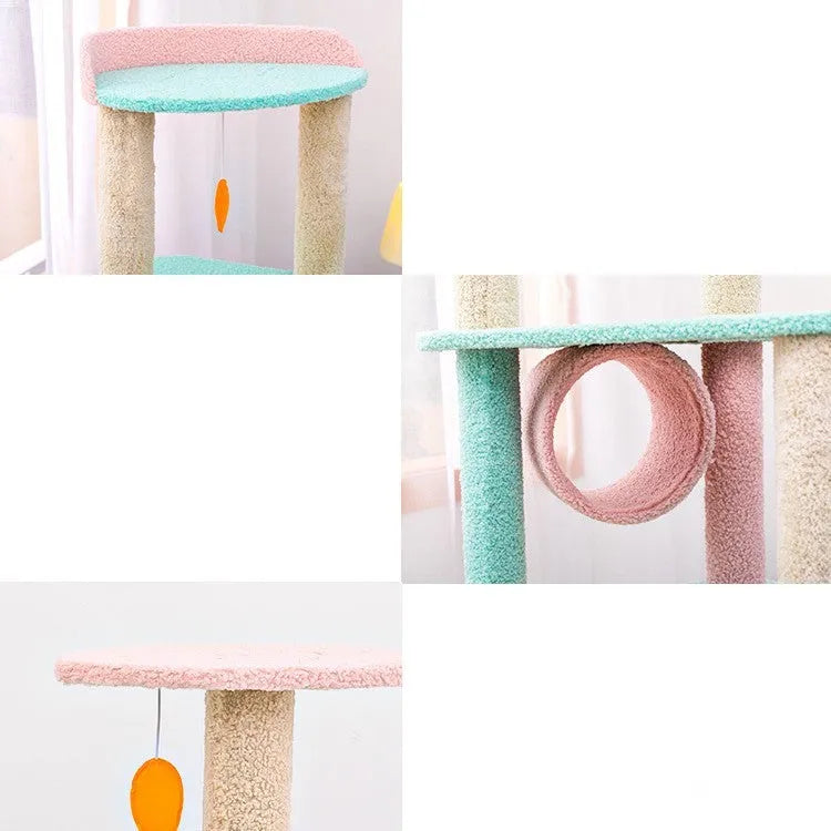 Large cat scratching post climbing frame with sisal column and soft velvet fabric in multiple sizes for rest and paw grinding