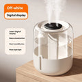 Beige plastic USB humidifier with display, dual mist nozzles, and large 3.2L water tank.