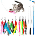 Cat teasing fishing rod set showing two extendable poles and ten feather replacement heads
